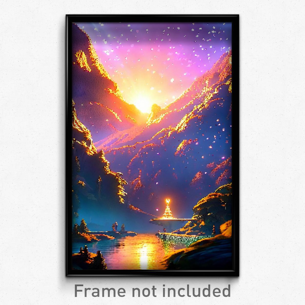 8-Bit Sparkling Wilderness Pixel Art Poster - Psychedelic Gamer Print