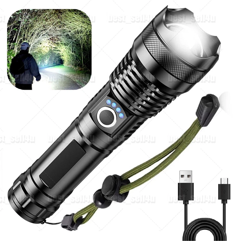 Super Bright LED Flashlight Zoom Bar Torch Rechargeable Waterproof Searchlight
