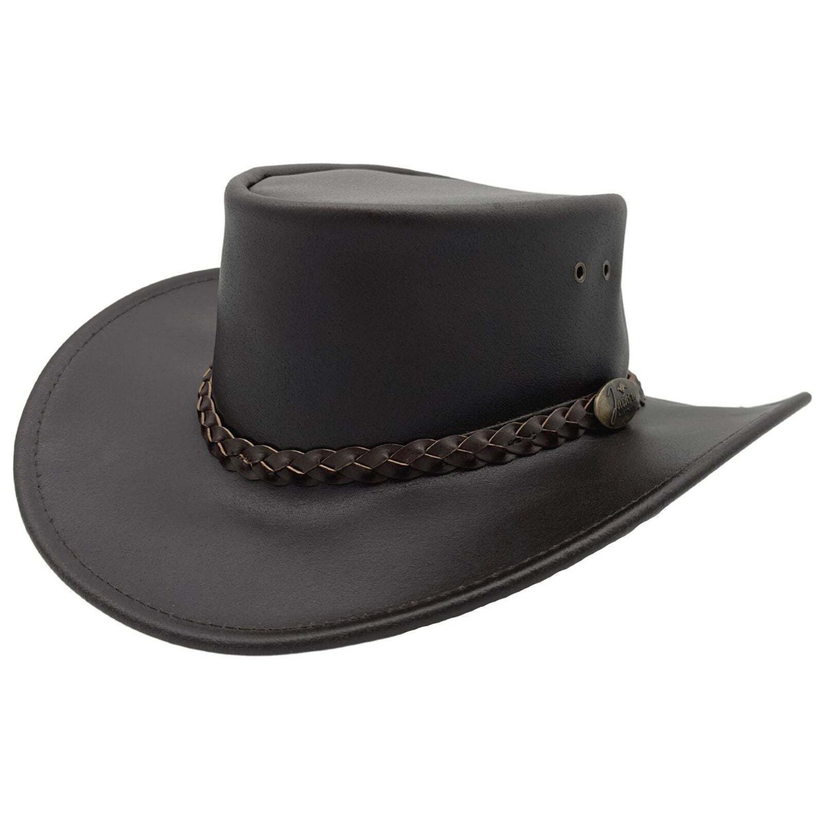 Jacaru Swagman Leather Outback Hat Wide Brim - Brown | eBay display picture 3