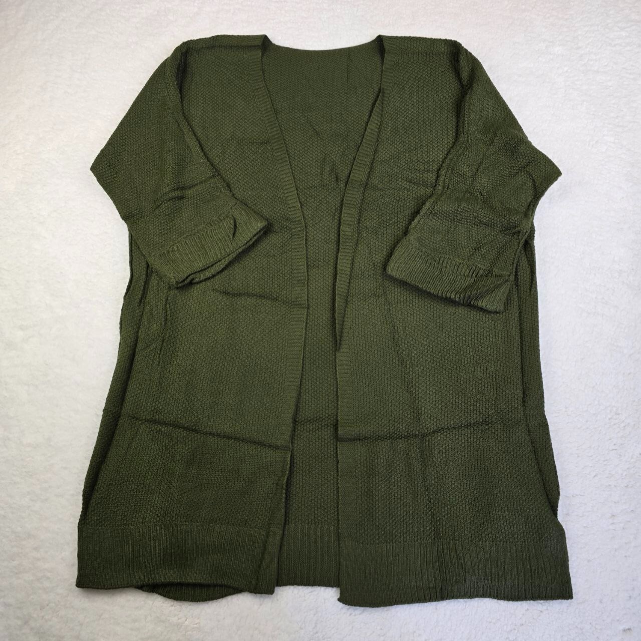 Open Front Knit Cardigan Women's Size XL Olive Green 3/4 Sleeve Casual Comfort