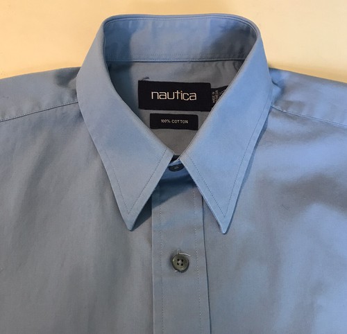 Nautica Mens Blue Cotton Dress Shirt Sz 