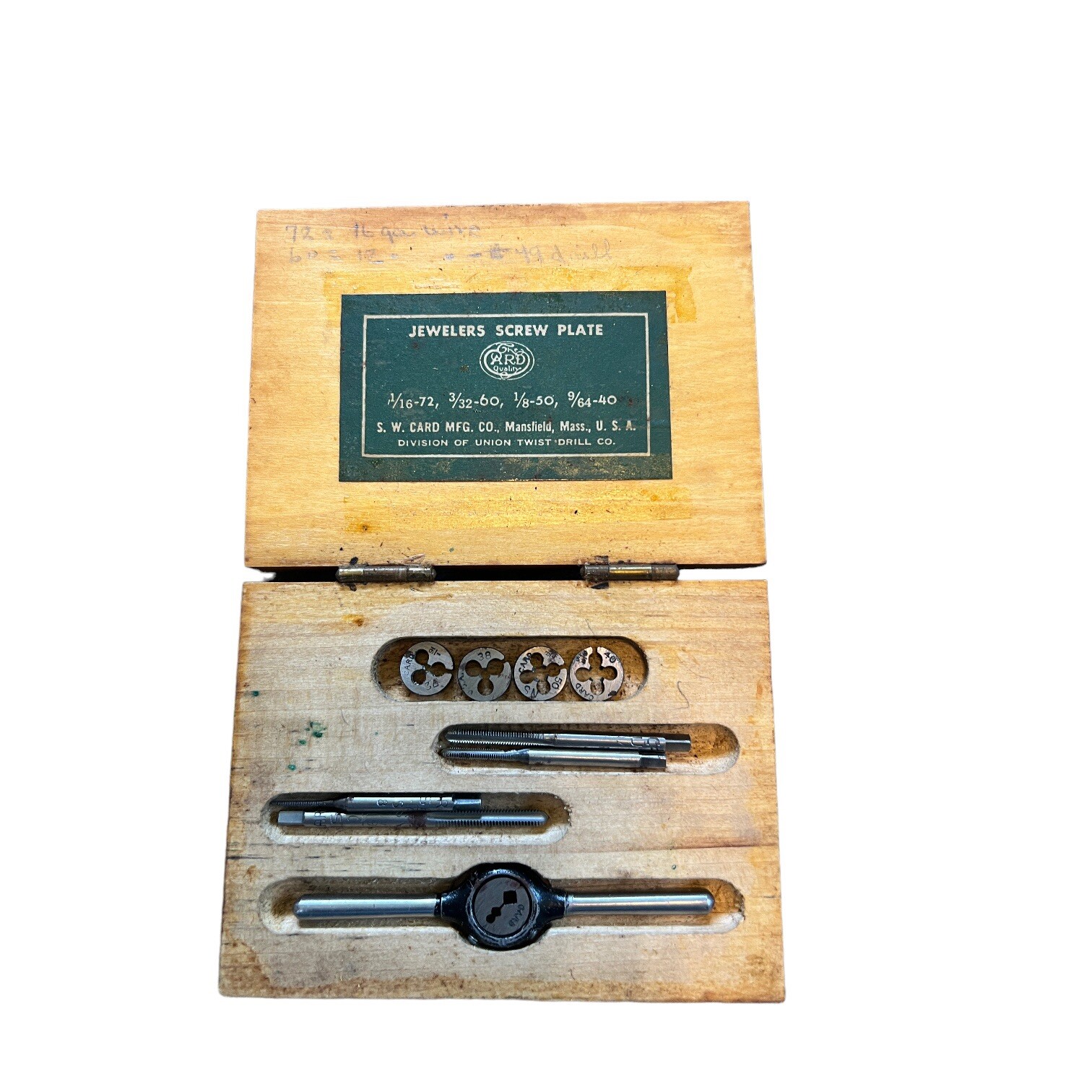 Vintage S. W. Card Jewelers Screw Plate Tap and Die set complete with