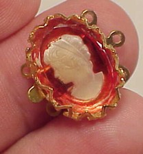 Vintage 19mm X 14mm Necklace Clasp Connector 3 Str CAMEO INTAGLIO Gold Plated
