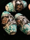 Hand Painted Porcelain Chinese Rare Vintage Bead Black Turquoise 25mm Barrel