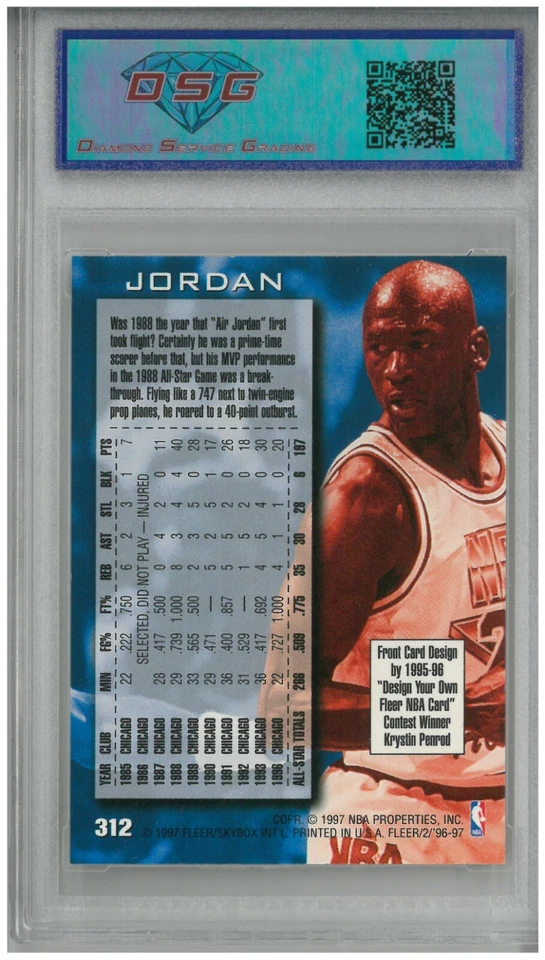 1996-97 Fleer European MICHAEL JORDAN #312 💎 DSG 9 Mint - Image 2 of 2