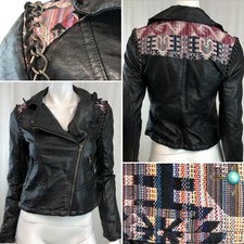 Chelsea & Violet Xs Black Faux Leather Chain Zipper Studded Motorcycle Jacket