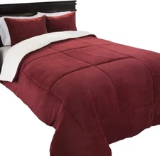 Lavish Home Burgandy Sherpa/Fleece Comforter Set Full/Queen