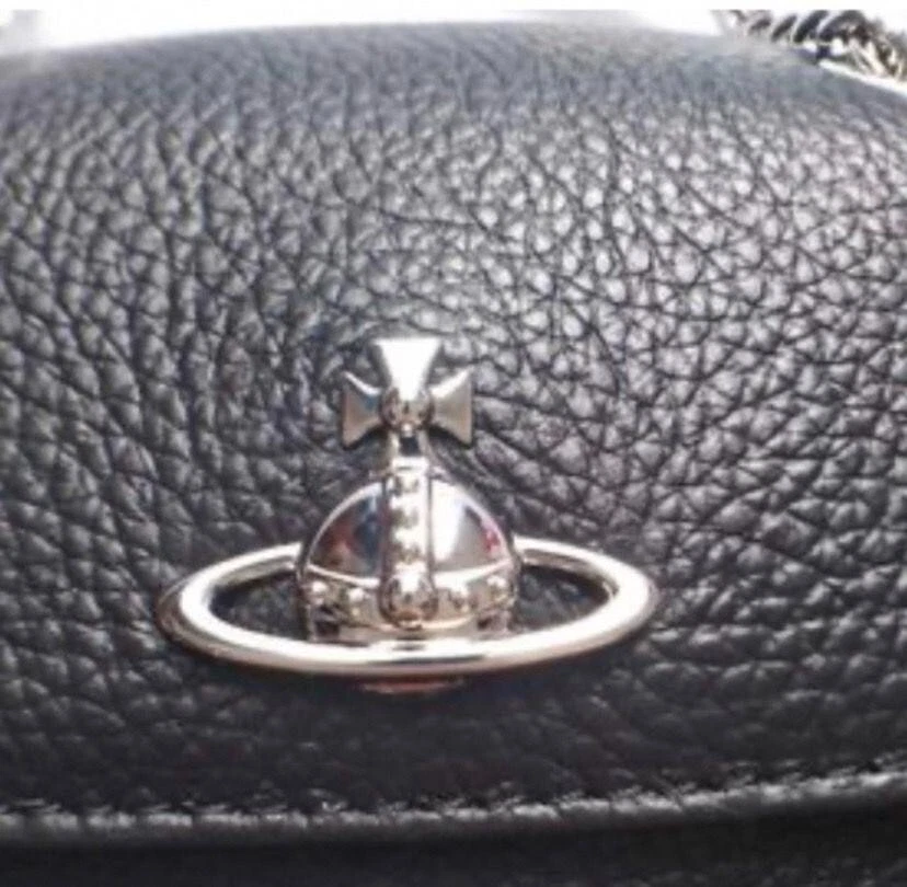 Vivienne Westwood Leather Mini Bag Black Silver Chain Orb Used From Japan