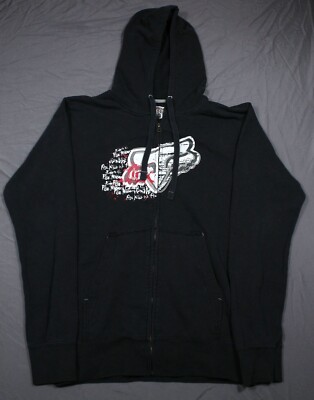 Vintage FOX Racing Hoodie Y2K Mens Size MEDIUM Black Zip Up