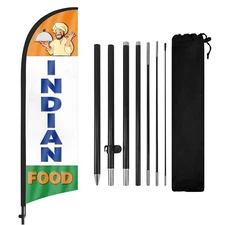 FSFLAG Indian Food Feather Flag with Pole and Ground Stake 8Ft Advertising Sign
