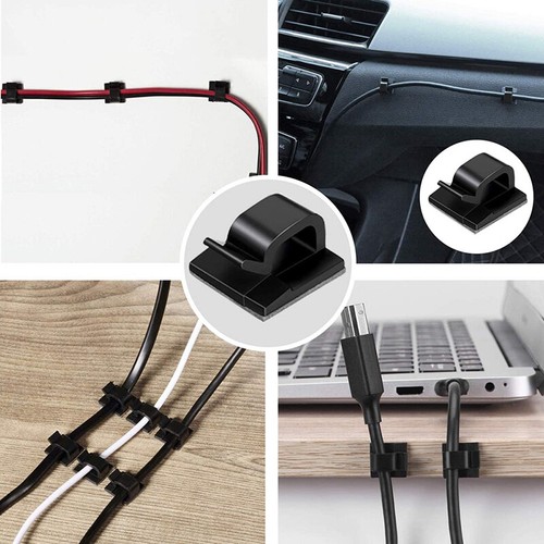 10-100X Cable Clip Self Adhesive Cord Management Wire Holder Organizer Clamp lot - Afbeelding 4 van 30