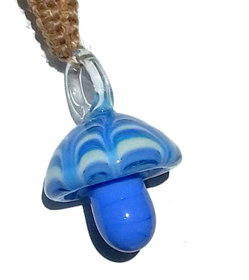New Hemp Glass Rainbow Cap Mushroom Necklace Blue or Orange or Yellow - Main Image