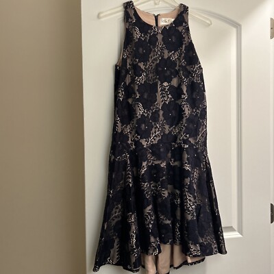Eliza J Floral Dark Navy Blue Lace Overlay Cocktail Dress size 6 Sleeveless  | eBay