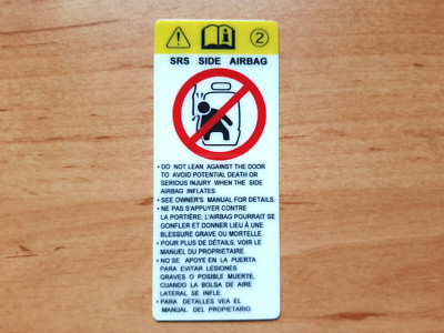 SRS Seitenairbag Fahrer Beifahrer Sticker Aufkleber Vinyl Warnung 9,0x3,8cm NEU
