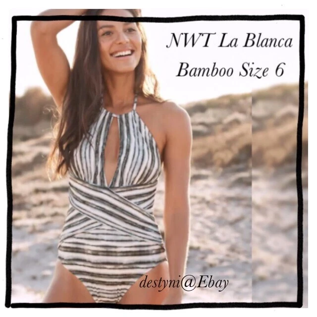 Novo com etiquetas Maiô La Blanca bambu gola alta controle de barriga recorte peça única 6 P $123 - Imagem 2 de 4