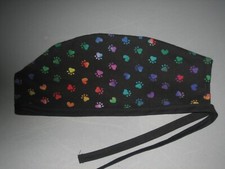 Surgical Scrub Hats caps  Tiny Puppy Paws multi-colored