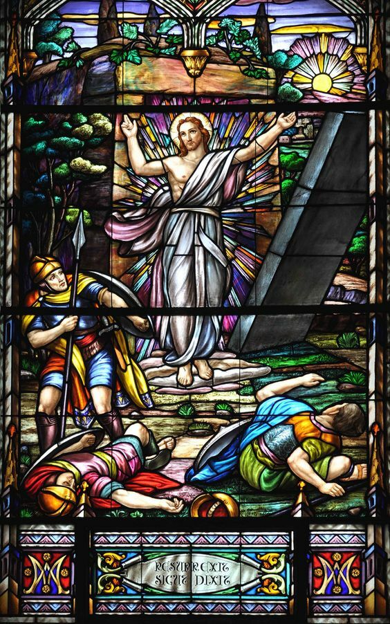 Toile vitrail église résurrection 50x70 cm pour illuminer un couloir sombre
