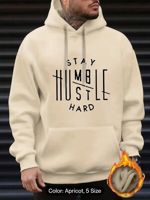 Stay Humble & Hustle Printed Hoodie, Men Casual Graphic Design Hoodie Sweatshirt