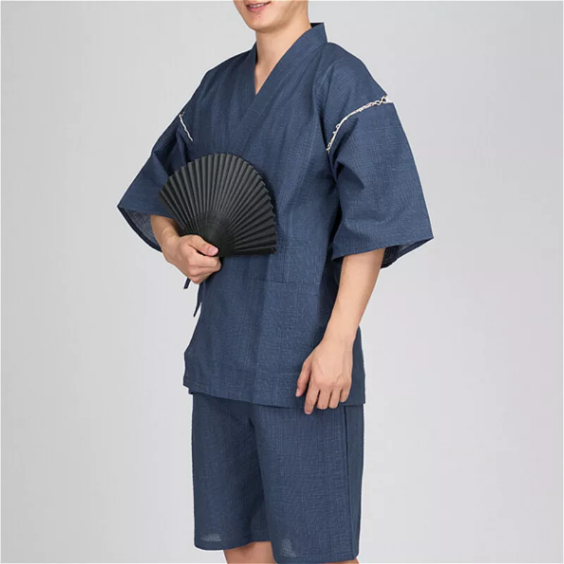 Men Thin Japanese Kimono Coat Loose Yukata Outwear Long Bathrobe