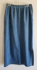Vintage Eddie Bauer Size 6 Tall Denim Jean Skirt Long Blue Side Slit Womens