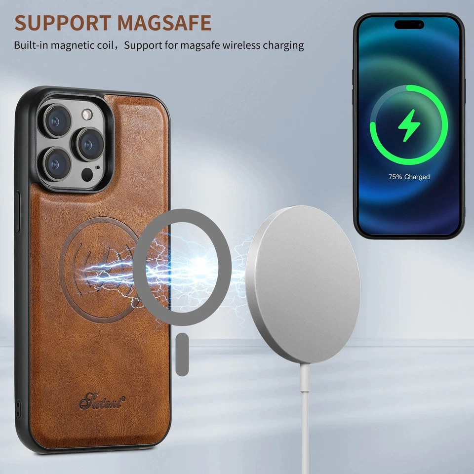Luxury PU Leather MagSafe Case iPhone 17 16 15 14 13 12 Pro Max Magnetic Cover - Image 2 of 4