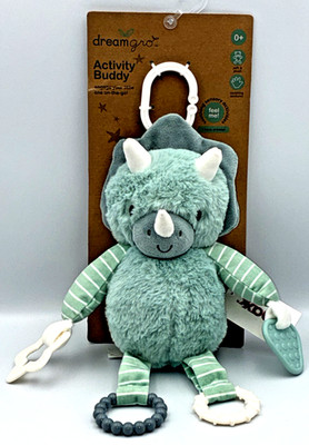 Dreamgro Green Dino Dinosaur Activity Buddy Lovey Plush Rattle Crinkle Teether