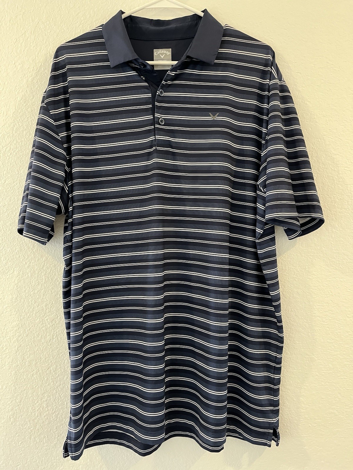 Callaway Blue White Striped Short Sleeve Mens Golf Polo Large