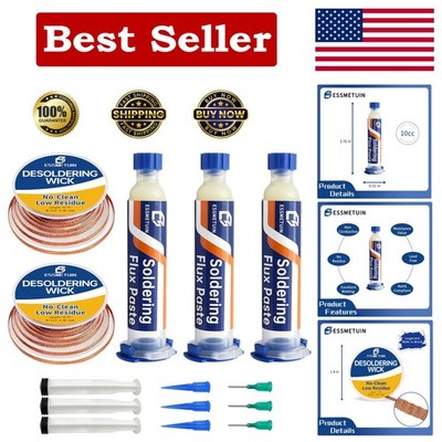 Solder Wick and Soldering flux for Electronics Repair, No Clean Flux, Solder...