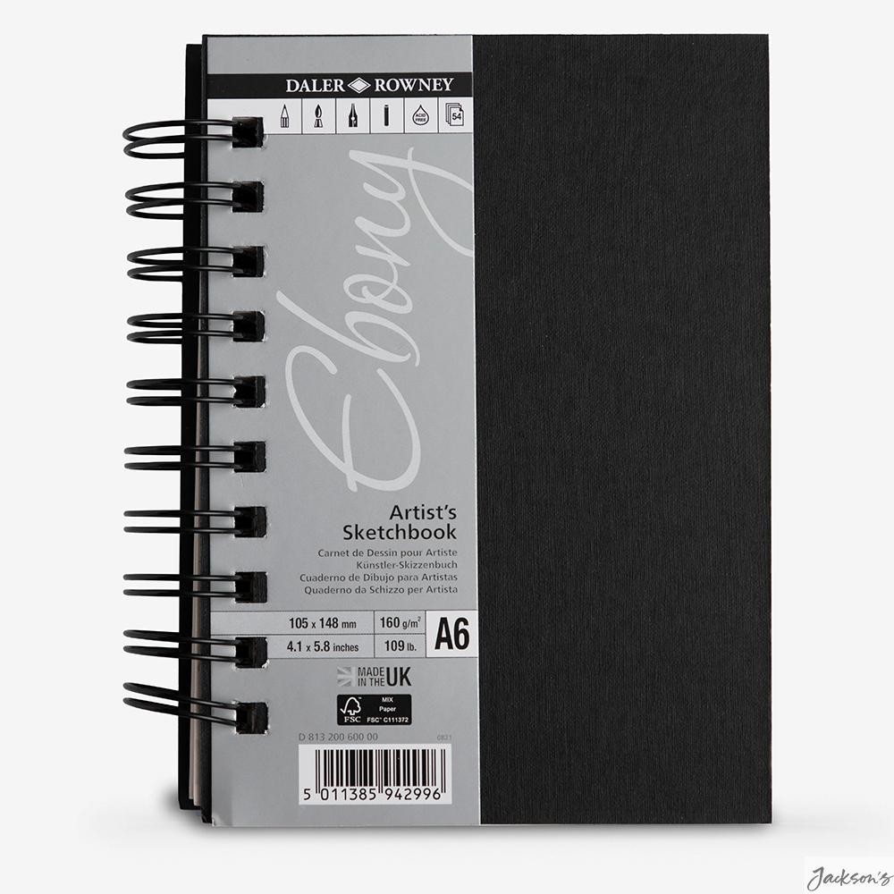 Daler-Rowney Ebony Spiral Sketchbook Hardback 160gsm A6 54 Sheets For Drawing