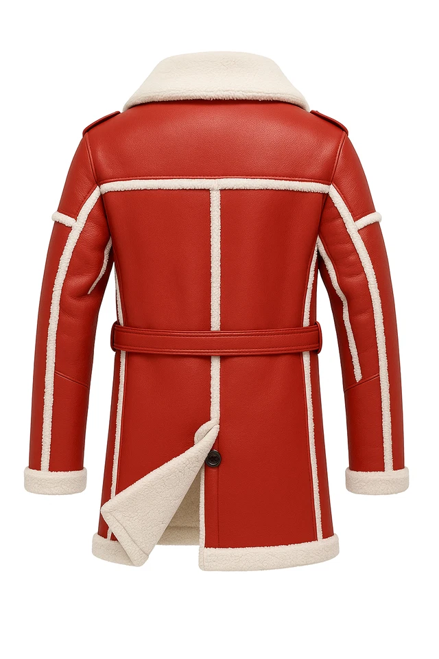 Men’s Brown Sheepskin Aviator Shearling Leather Jacket – Real Fur Winter Coat - Image 4 of 4