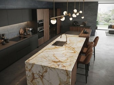 Luxury Golden Spider Marble Countertop  Handmade Natural Stone Kitchen Island