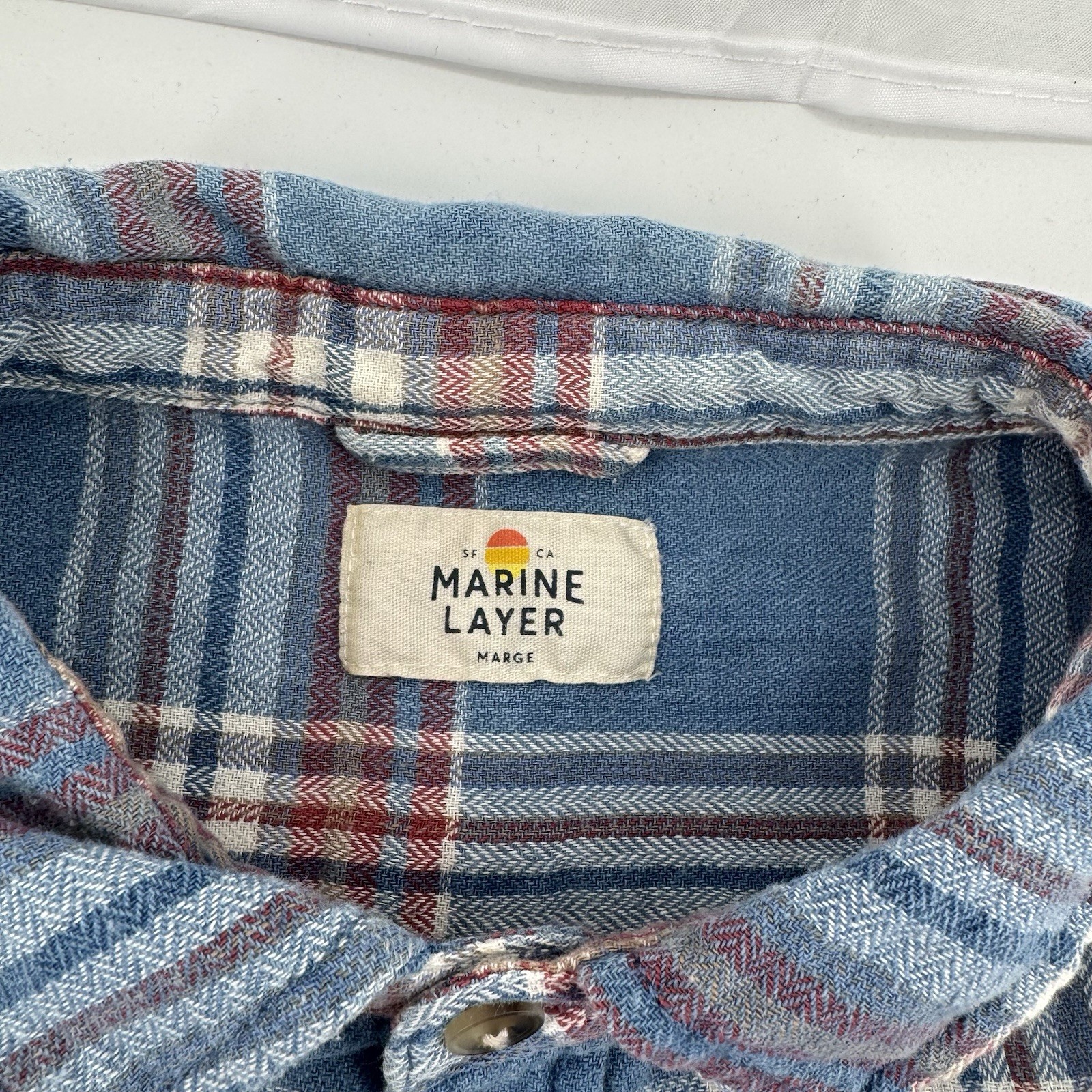 Marine Layer Blue Red Button Down Multi Plaid Lon… - image 6