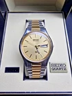 Vintage Seiko Quartz 7N43-7B90 Day Date Gold Dial 35mm Two Tone Box 1987