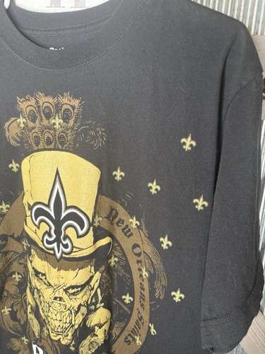 New Orleans Saints Shirt Mens M Black Skull NFL Football Reebok Super Bowl XLIV - Picture 3 of 8