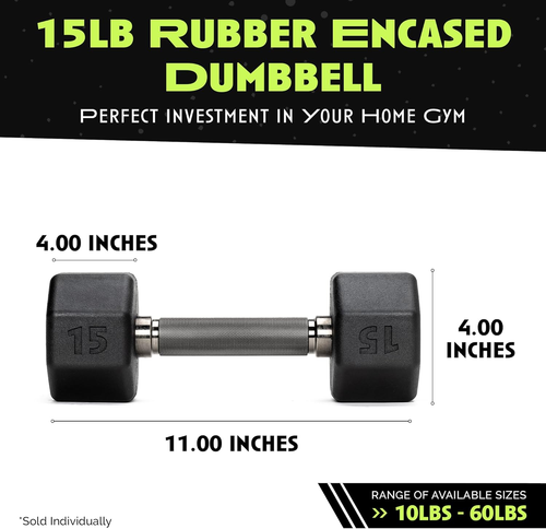 Rubber Coated Dumbbells - No Roll Design Easy-Grip Steel Knurled Handle, Weights - Picture 3 of 12
