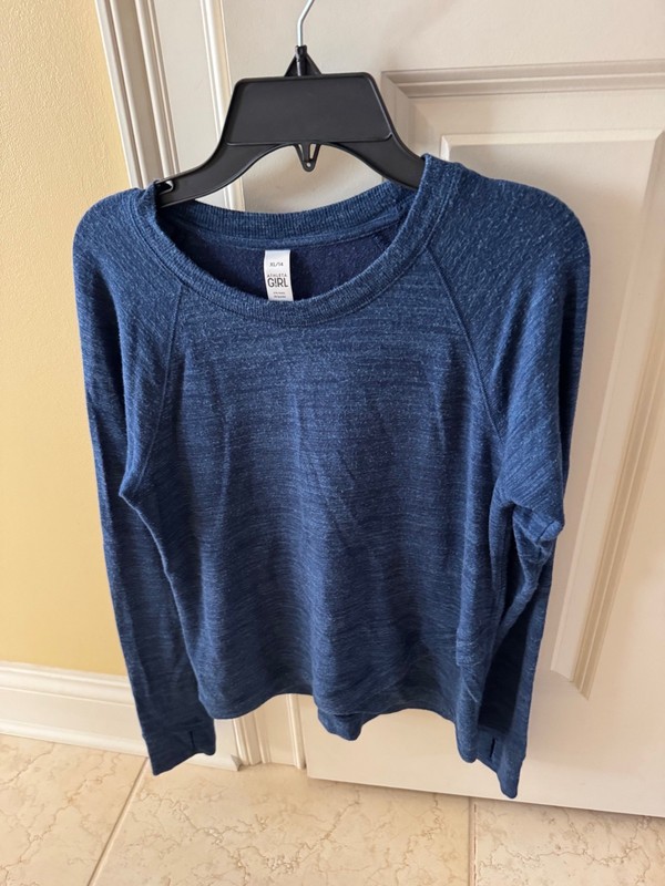 Athleta Girl Dark Blue Long Sleeve Lightweight Sweatshirt Size XL 14 CRISS CROSS