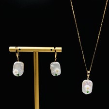 Natural Pearls Pendant Necklace Earring Women Jewelry Set Statement Accessories