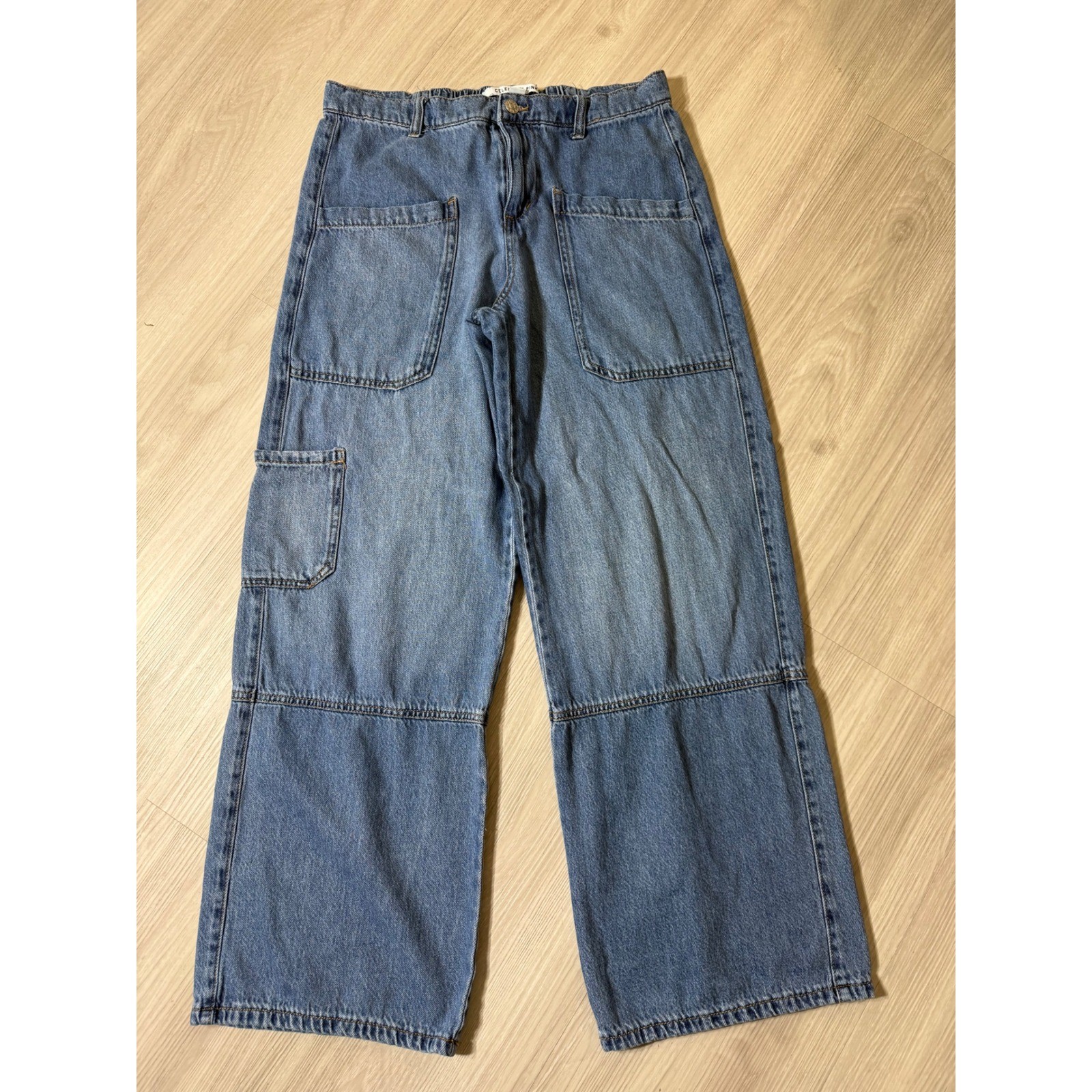 Celebrity Pink Medium Wash Wide Leg Utility Carpenter Jeans Womens Medium