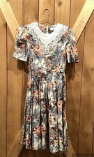 Vintage Floral Prairie Dress Lace Collar Short Sleeve Victorian Brandywine Creek
