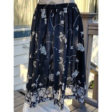 Vintage 80s/90s Floral Semi Sheer Skirt Navy White 12 Boho Cottage Romantic