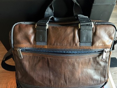 TUMI Alpha Bravo Leather Expandable Organizer Briefcase Brown