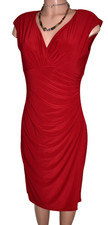 $124 Lauren Ralph Lauren Red Sleeveless V-Neck Ruched Faux Wrap Sheath Dress 10