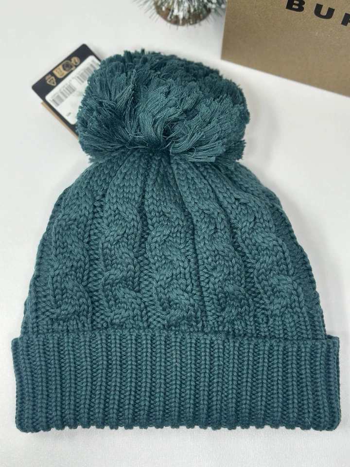 NUEVO Gorro Burton para mujer con cremallera forrado de lana esmeralda profunda invierno tejido con cable pompón Foto 2 de 4