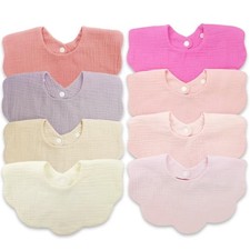8 Pack Muslin Baby Bibs for Girls Boys Cotton Drool Teething Bib for Toddler