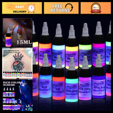 14 Color UV Tattoo Ink Set - Fluorescent Pigment 0.5oz for Body Art Tattoos