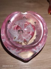 Pink Heart Shaped Glass Paperweight with flower 7cm x 7cm