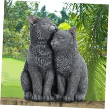 Black Cat Statue for Garden Couple Kitten Figurines Decor Resin Cat Sculpture