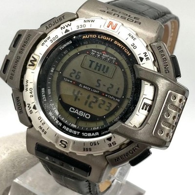 CASIO Pro Trek PRT-400 Triple Sensor Herrenuhr Quarz Lederband