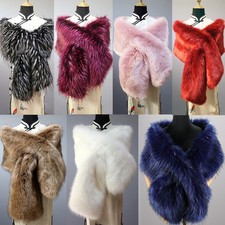 Women's Faux Fur Shawl Wrap Stoles Scarf Shrug Bridal Winter Wedding Dresses