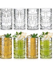 8 Pack 17oz Plastic Tiki Cups, Clear Tiki Plastic Mug Cups, Tiki Hawaiian Par...
